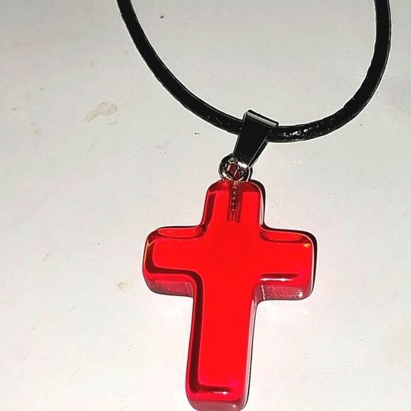 Red Cross Pendant Necklace - Picture 3 of 4